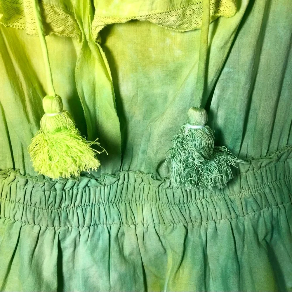 LOVESHACKFANCY LIMITED EDITION Green Gwen Ruffle Mini Dress Size L - Picture 5 of 13